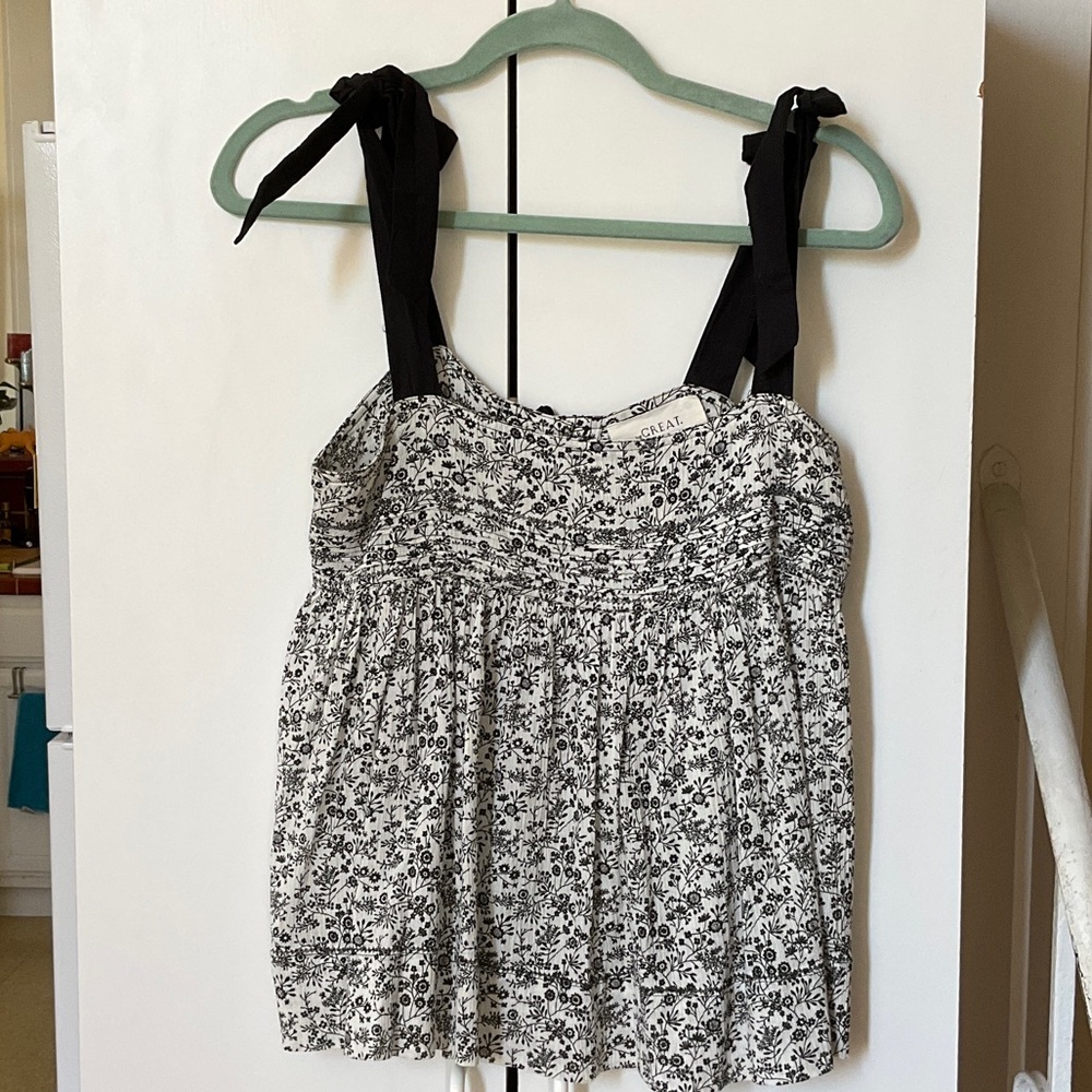 Greats Black and White Floral Baby Doll Top